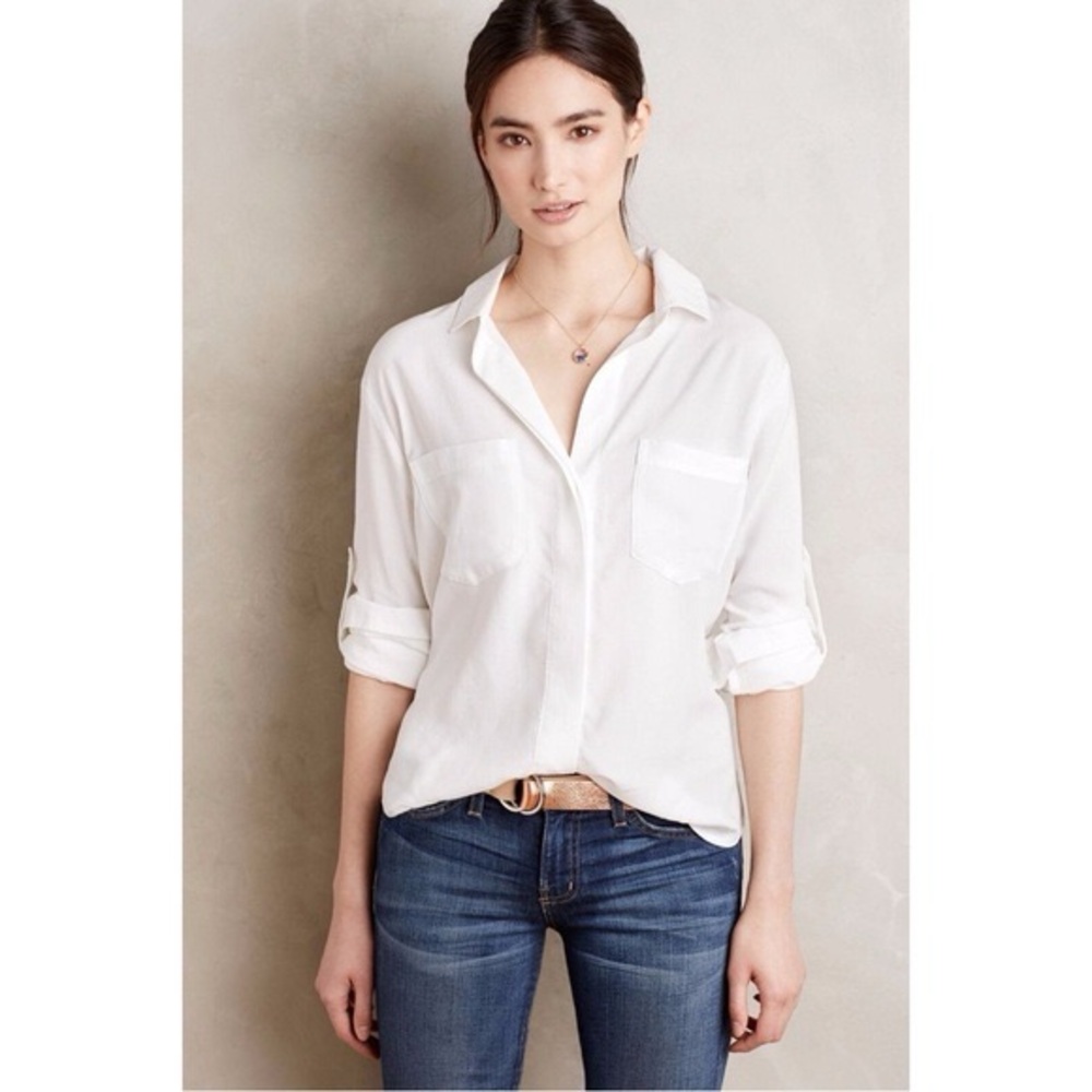 ANTHROPOLOGIE CLOTH & STONE Lindsey Split Back White Button-Up Top Size Medium